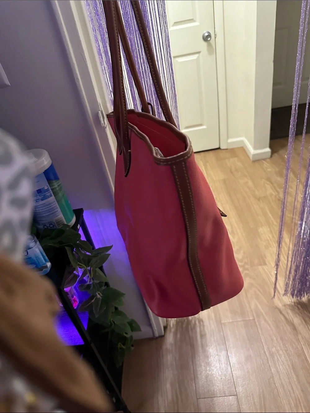 Dooney & Bourke Coral Peach Tote with Brown Trim and Leather Straps